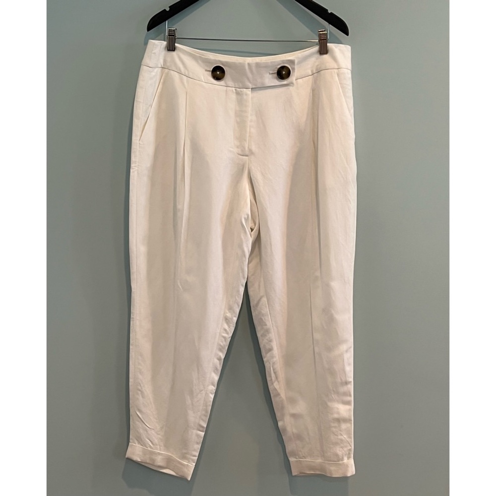 Calvin Klein White Linen Ankle Pants 14W